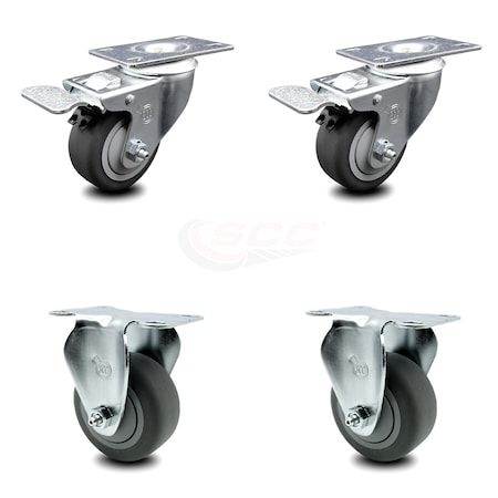 Service Caster 3 Inch Thermoplastic Rubber Swivel Top Plate Caster Lock Brakes 2 Rigid, 2PK SCC-TTL20S314-TPRB-2-R-2